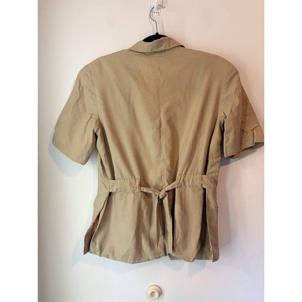 Vintage August Silk Tan Silk Blend Women's Button Top Short Sleeves Pockets sz 4 - Picture 3 of 3